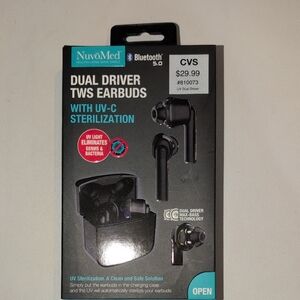 Black Dual Driver TWS Earbuds with UV-C Sterilization  New In Box